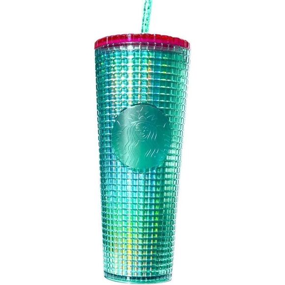 Starbucks Spring 2023 Watermelon Grid Green w/Green Straw and Pink Lid 24 oz Tum - Picture 1 of 4